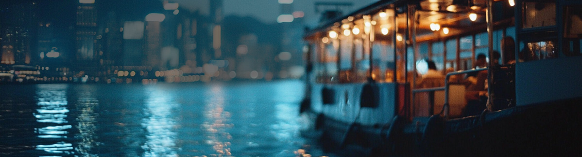 An image of a boat in Hong Kong harbour with a city skyline in the background. The image is slightly blurred to create a sense of depth and focus on the text overlay. The text overlay reads 'Risk Management' in large, bold letters, with a smaller subtitle 'Elevate enterprise risk' below it. The overall color scheme is blue and white, creating a clean and professional look.