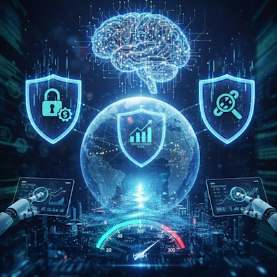 AI-Powered Global Risk Management: A visual representation of how artificial intelligence is revolutionizing invoice finance, enhancing due diligence, and enabling smarter, faster, and safer financial decisions for SMEs.