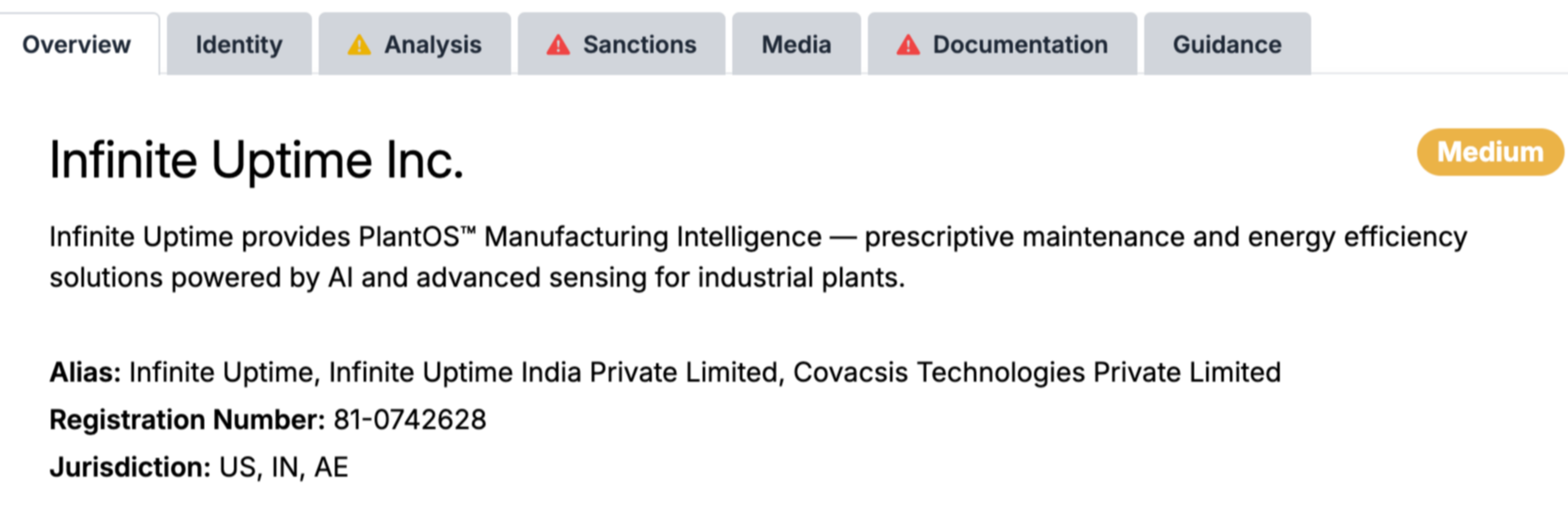 Screenshot of Due Diligence Agent Results