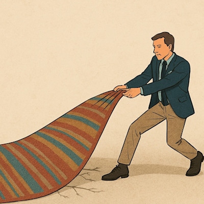 Image of a man pulling a rug