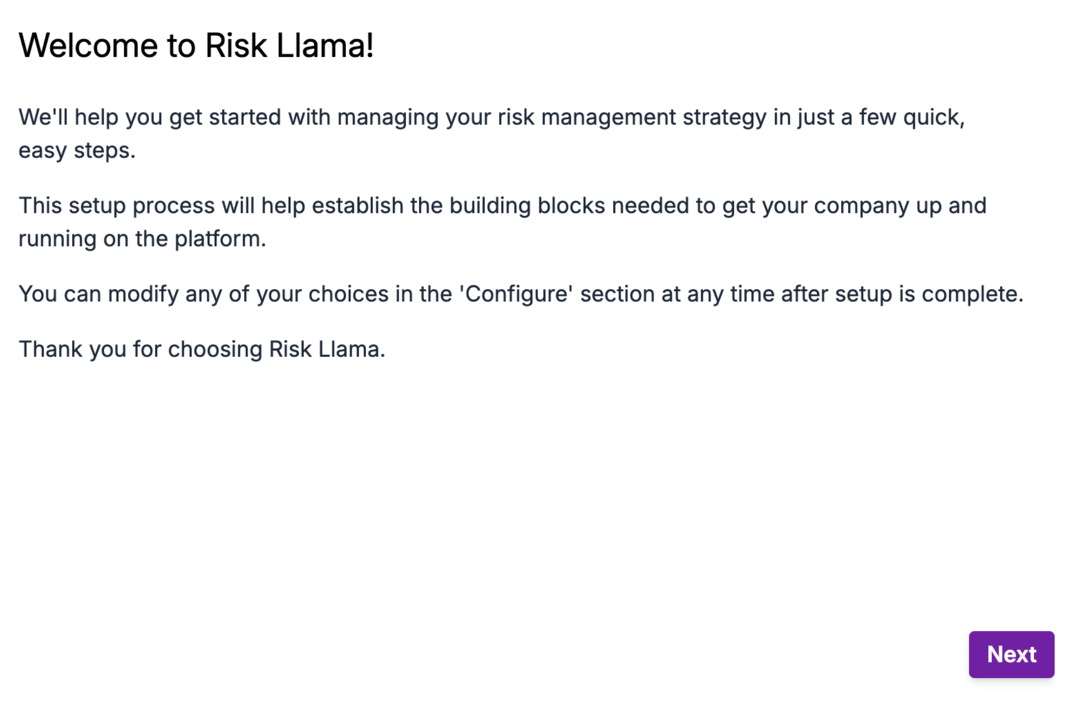 Risk Llama Setup Wizard Screenshot 1